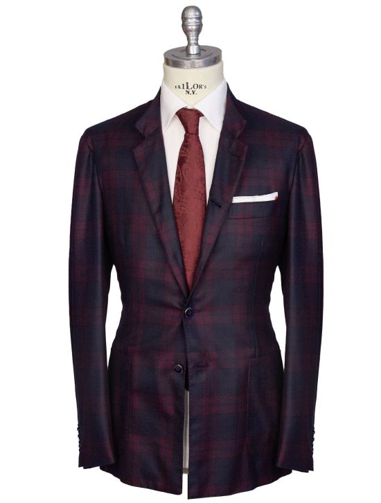 Kiton Kiton Burgundy Blue Cashmere Blazer Burgundy / Blue 000