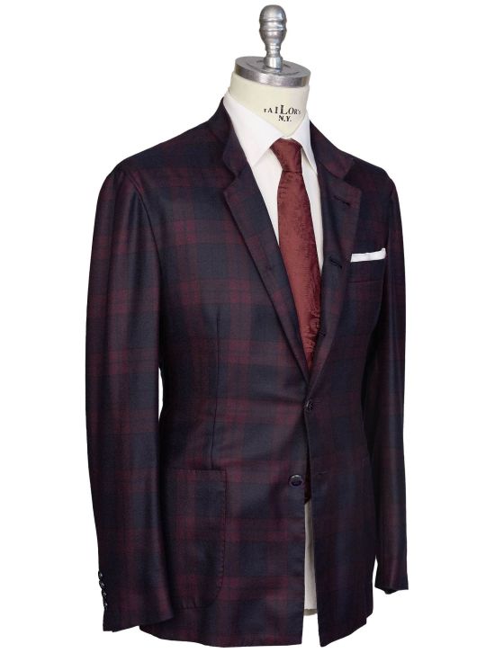 Kiton Kiton Burgundy Blue Cashmere Blazer Burgundy / Blue 001