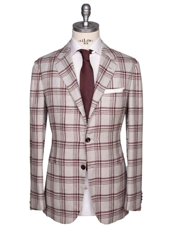 Kiton Kiton Burgundy Gray Cashmere Blazer Burgundy / Gray 000