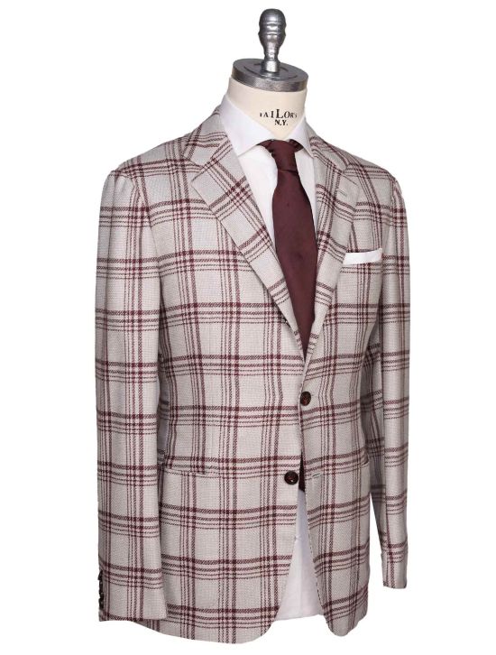 Kiton Kiton Burgundy Gray Cashmere Blazer Burgundy / Gray 001