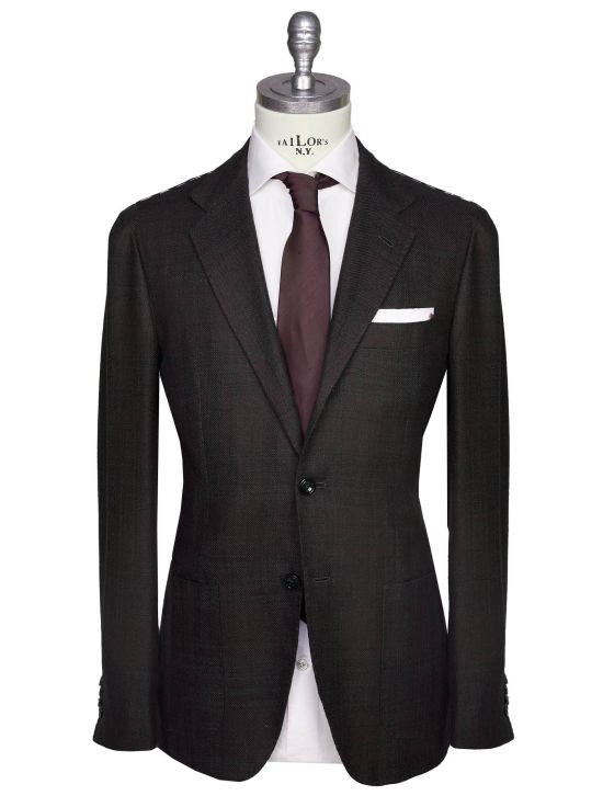 Kiton Kiton Burgundy Green Cashmere Silk Blazer Burgundy / Green 000