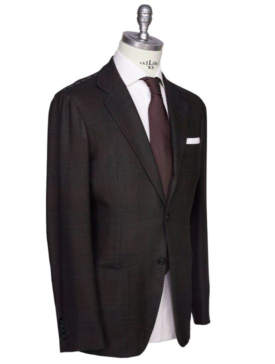 Kiton Kiton Burgundy Green Cashmere Silk Blazer Burgundy / Green 001