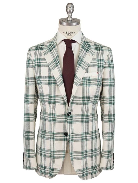 Kiton Kiton Green White Silk Cashmere Blazer Green / White 000