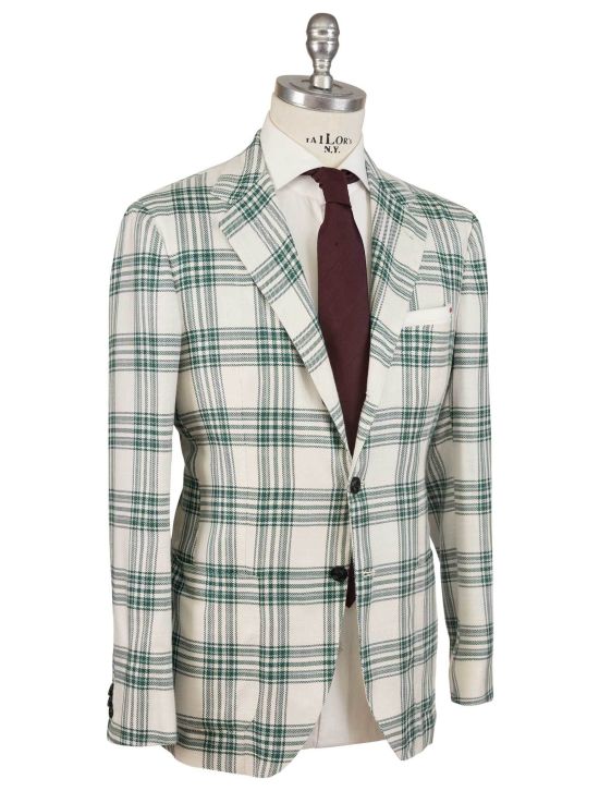 Kiton Kiton Green White Silk Cashmere Blazer Green / White 001