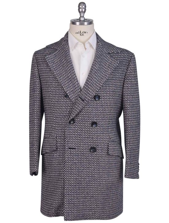 Kiton Kiton Blue White Virgin Wool Silk Overcoat Blue / White 000