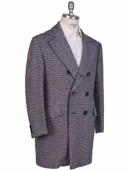 Kiton Kiton Blue White Virgin Wool Silk Overcoat Blue / White 001