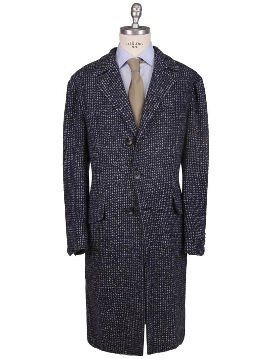 Kiton Kiton Gray Virgin Wool Cashmere Silk Overcoat Blue / White 000