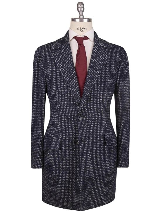 Kiton Kiton Gray Virgin Wool Cashmere Silk Overcoat Blue / White 000