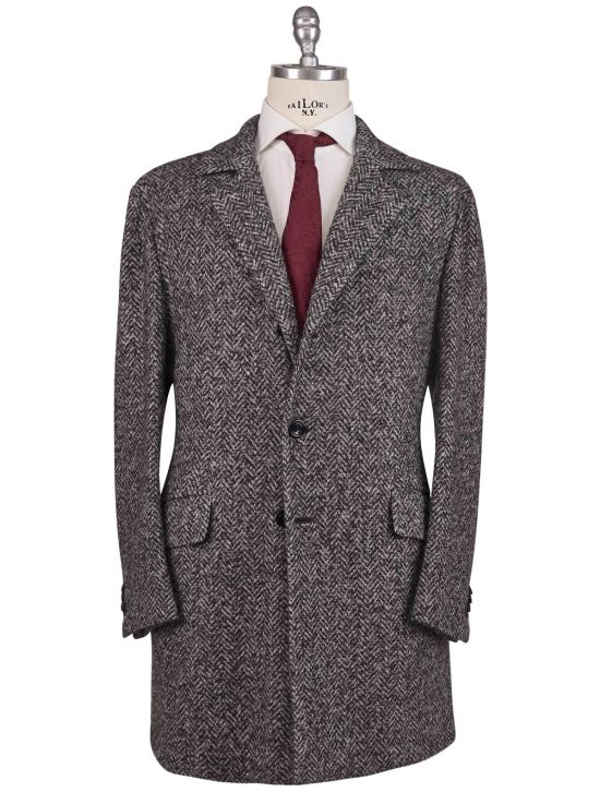 Kiton Kiton Gray Virgin Wool Cashmere Silk Overcoat Gray / White 000