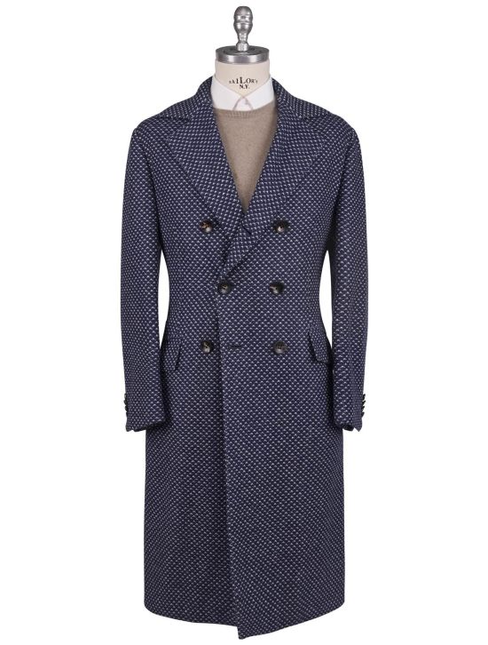 Kiton Kiton Blue White Cashmere Double Breasted Overcoat Blue / White 000