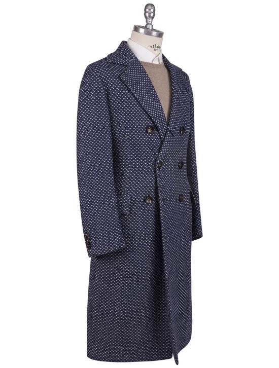 Kiton Kiton Blue White Cashmere Double Breasted Overcoat Blue / White 001