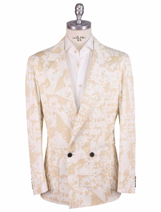 KNT Kiton Knt Beige White Cotton Blazer Beige / White 000