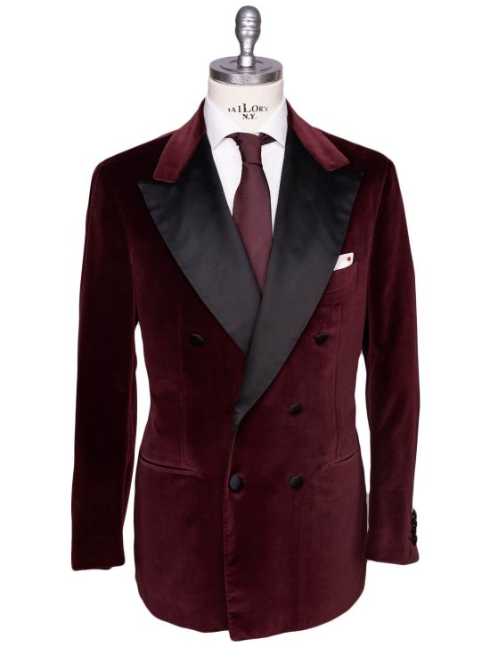 Kiton Kiton Burgundy Cotton Double Breasted Smoking Blazer Burgundy 000