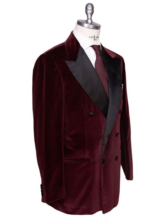 Kiton Kiton Burgundy Cotton Double Breasted Smoking Blazer Burgundy 001