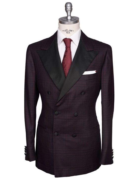 Kiton Kiton Burgundy Black Cashmere Double Breasted Smoking Blazer Burgundy / Black 000