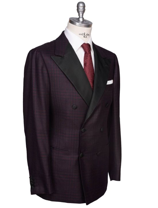 Kiton Kiton Burgundy Black Cashmere Double Breasted Smoking Blazer Burgundy / Black 001