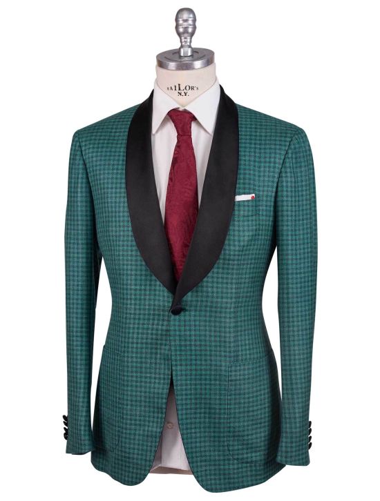 Kiton Kiton Black Green Cashmere Silk Linen Smoking Blazer Green / Blue 000