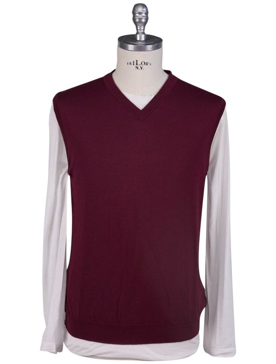 Kiton Kiton Burgundy Cashmere Silk Sweater V-Neck Burgundy 000