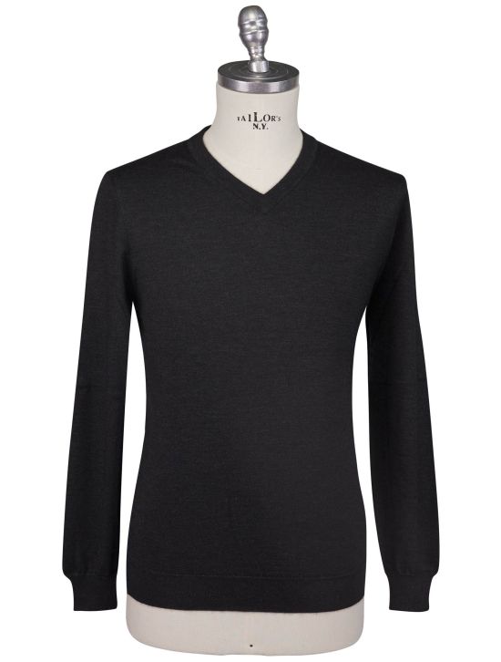 Kiton Kiton Dark Gray Cashmere Silk Sweater V-Neck Dark Gray 000