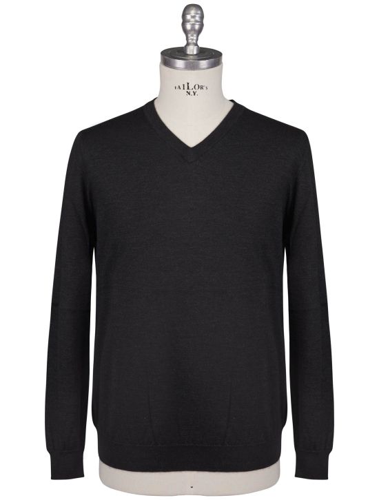 Kiton Kiton Dark Gray Cashmere Silk Sweater V-Neck Dark Gray 000