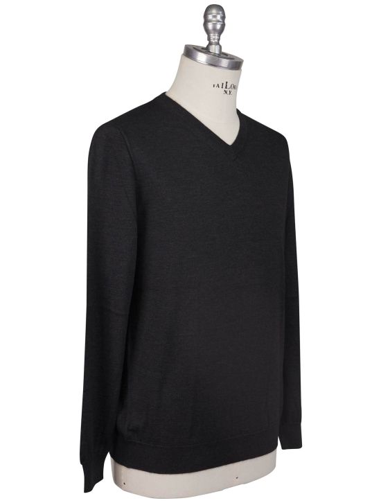 Kiton Kiton Dark Gray Cashmere Silk Sweater V-Neck Dark Gray 001