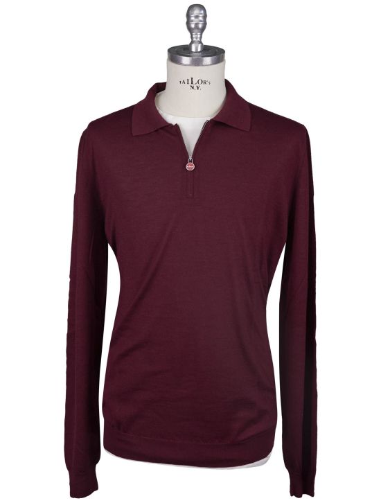 Kiton Kiton Burgundy Cashmere Silk Sweater Polo Half Zip Burgundy 000