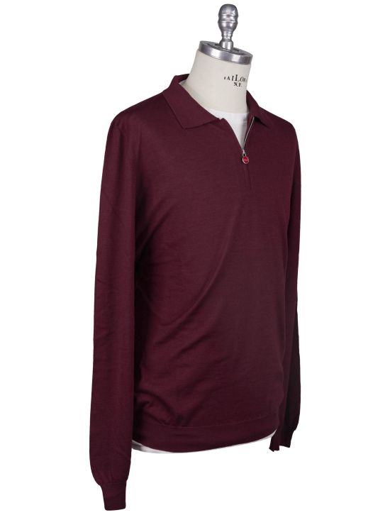 Kiton Kiton Burgundy Cashmere Silk Sweater Polo Half Zip Burgundy 001