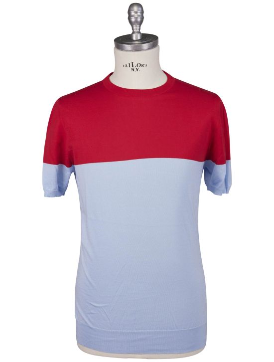 Kiton Kiton Light Blue Red Cotton T-Shirt Light Blue / Red 000