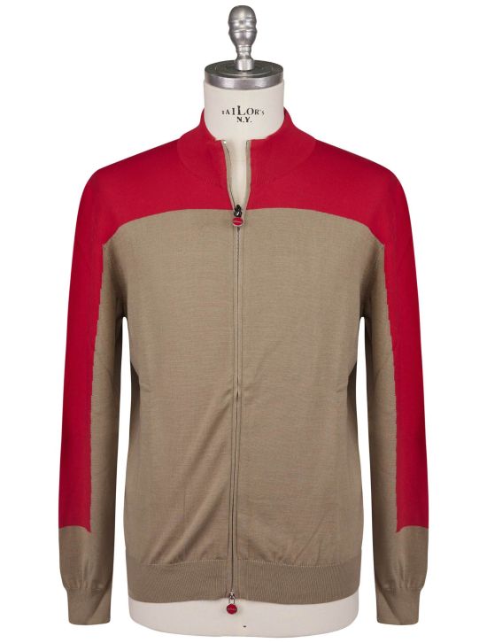 Kiton Kiton Brown Red Cotton Sweater Full Zip Brown / Red 000