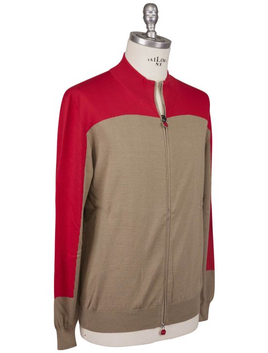 Kiton Kiton Brown Red Cotton Sweater Full Zip Brown / Red 001