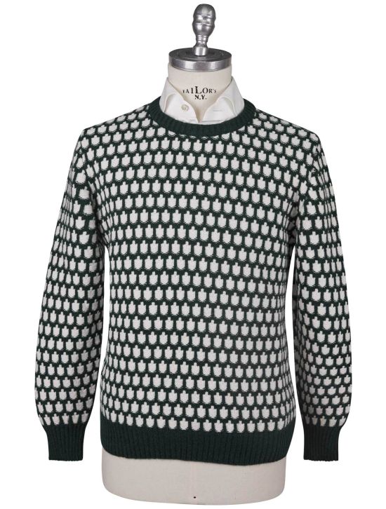 Kiton Kiton Green White Cashmere Sweater Crewneck Green / White 000