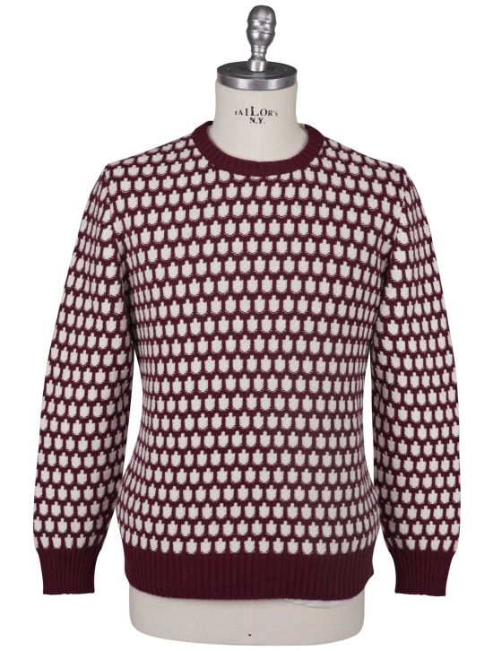 Kiton Kiton Burgundy White Cashmere Sweater Crewneck Burgundy / White 000