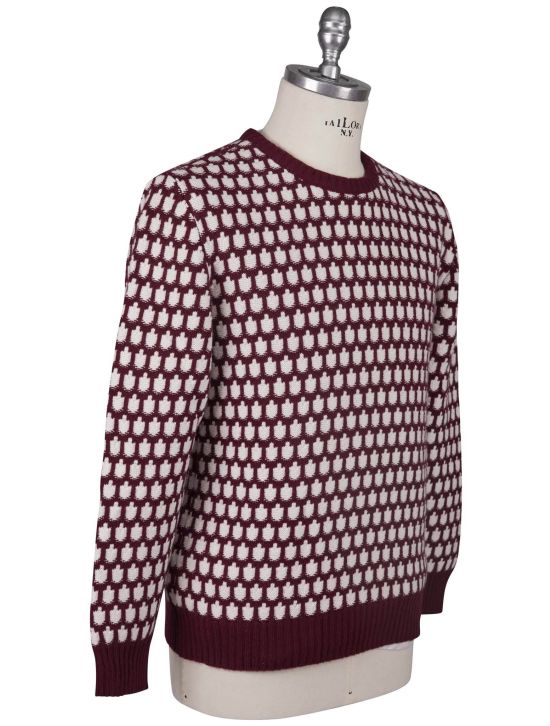 Kiton Kiton Burgundy White Cashmere Sweater Crewneck Burgundy / White 001