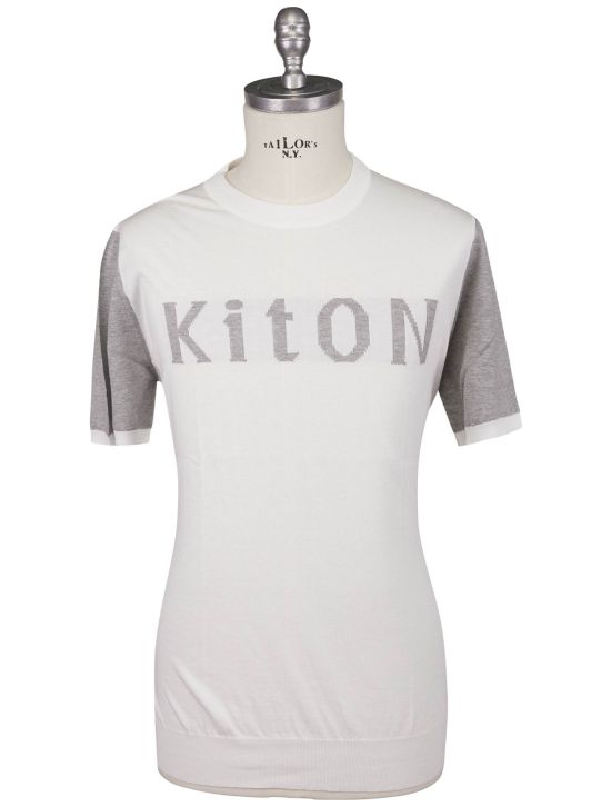 Kiton Kiton Gray White Cotton T-Shirt Gray / White 000