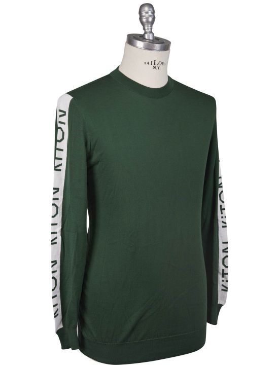 Kiton Kiton Green White Cotton Sweater Crewneck Green / White 001