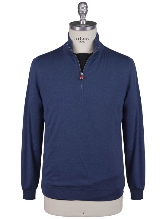 Kiton Kiton Blue Silk Cashmere Sweater Half Zip Blue 000