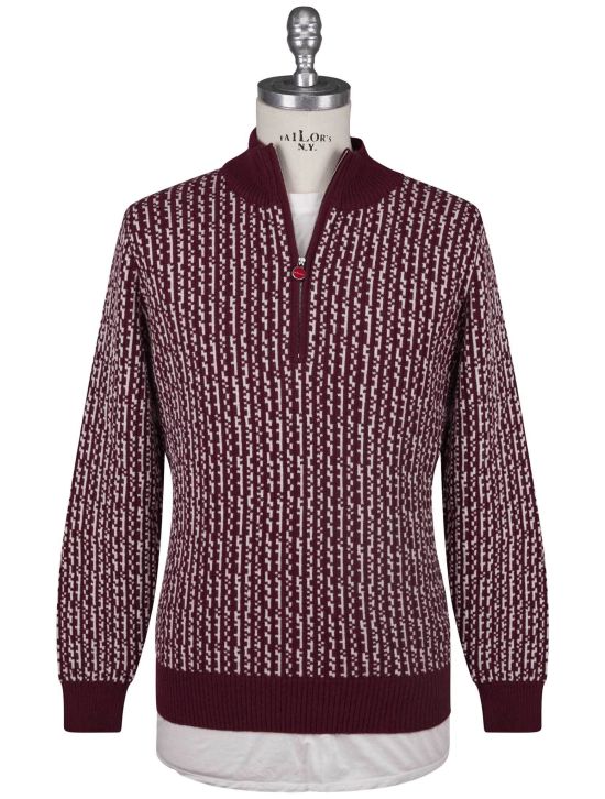 Kiton Kiton Burgundy White Cashmere Sweater Half Zip Burgundy / White 000