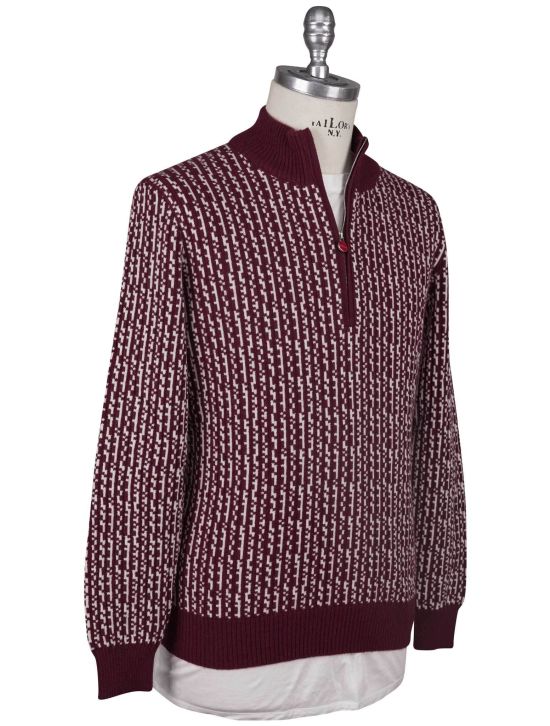 Kiton Kiton Burgundy White Cashmere Sweater Half Zip Burgundy / White 001