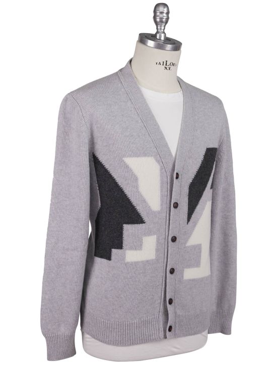 Kiton Kiton Gray White Cashmere Sweater Cardigan Gray / White 001