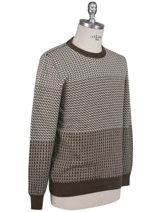 Kiton Kiton Green White Cashmere Sweater Crewneck Green / White 001