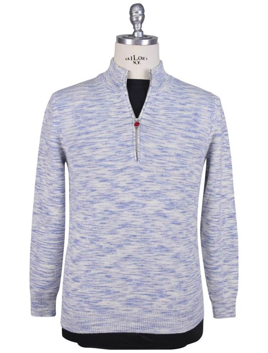 Kiton Kiton White Light Blue Cashmere Sweater Half Zip White / Light Blue 000