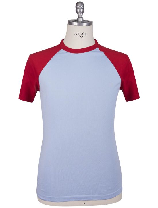 Kiton Kiton Light Blue Red Cotton T-Shirt Light Blue / Red 000