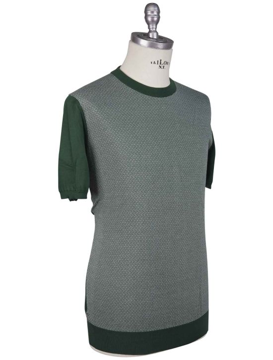 Kiton Kiton Green White Cotton T-Shirt Green / White 001