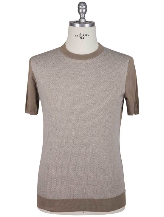 Kiton Kiton Brown White Cotton T-Shirt Brown / White 000