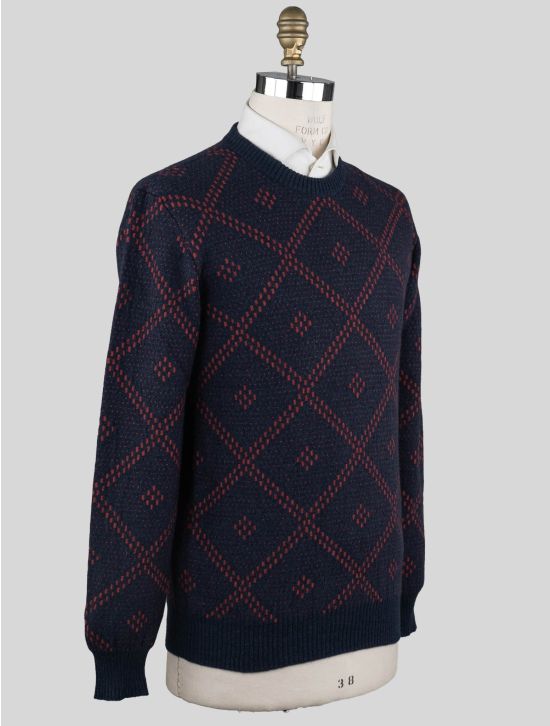 Kiton Kiton Blue Red Cashmere Sweater Crewneck Blue / Red 001