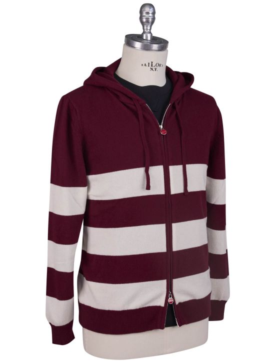 Kiton Kiton Burgundy White Cashmere Sweater Full Zip Burgundy / White 001