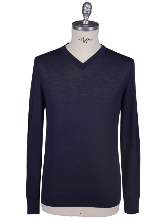 Kiton Kiton Blue Merino's Wool 180's Sweater V-Neck Blue 000