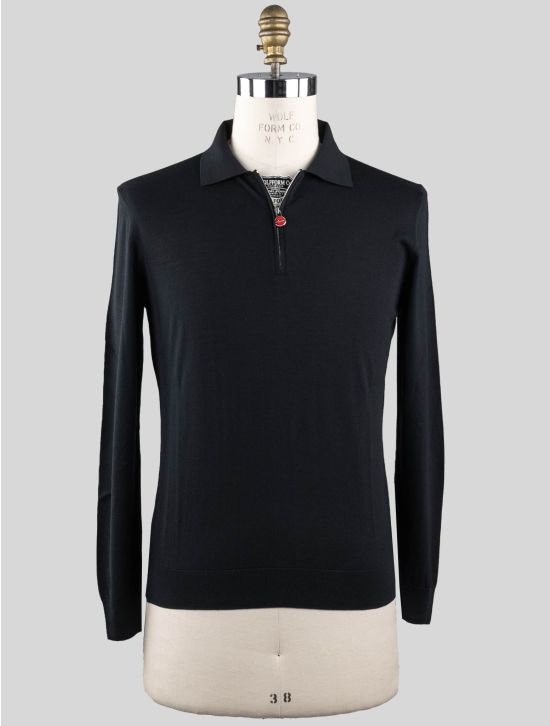 Kiton Kiton Black Wool Sweater Polo Half Zip Diamante Blue Black 000