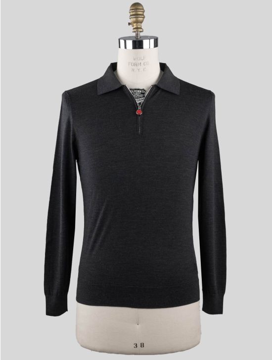 Kiton Kiton Dark Gray Wool Sweater Polo Half Zip Diamante Blue Dark Gray 000