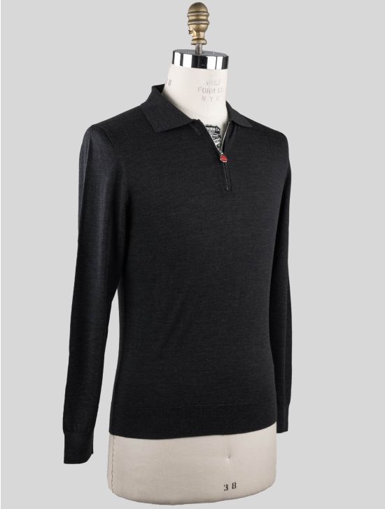 Kiton Kiton Dark Gray Wool Sweater Polo Half Zip Diamante Blue Dark Gray 001